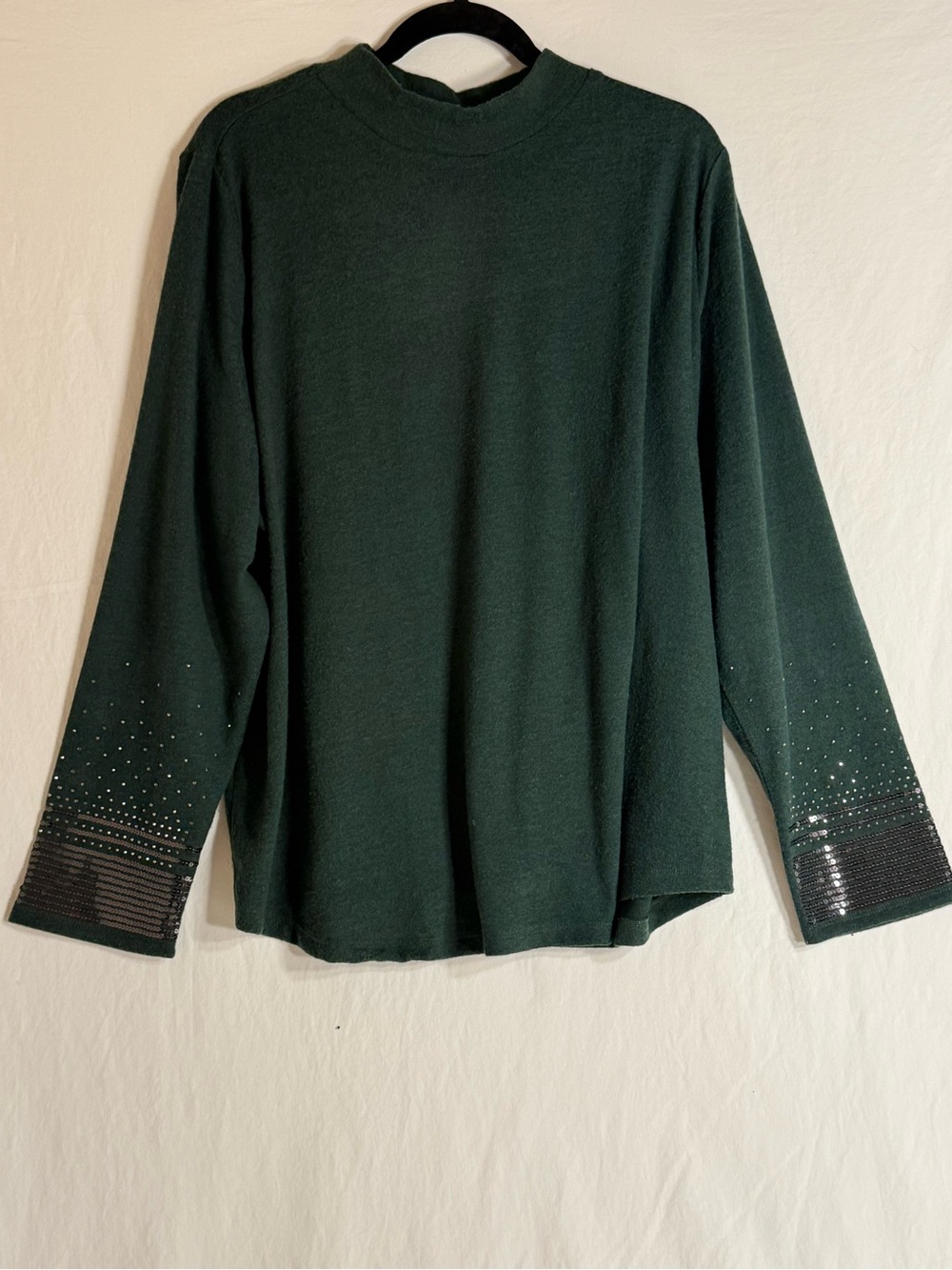 DG2 by Diane Gilman Dark Green Cowl-Neck Sweater with Embellished Cuffs